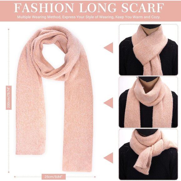 Women's Pink Warm Knit Beanie Hat Touchscreen Gloves Long Neck Scarf Set - Picture 5 of 6